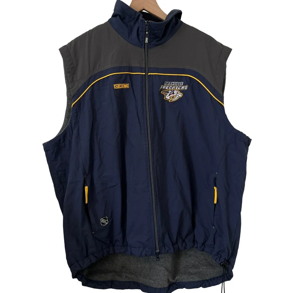 CCM Nashville Predators NHL Fleece Lined Full Zip Vest Mens XL Navy Blue Vintage